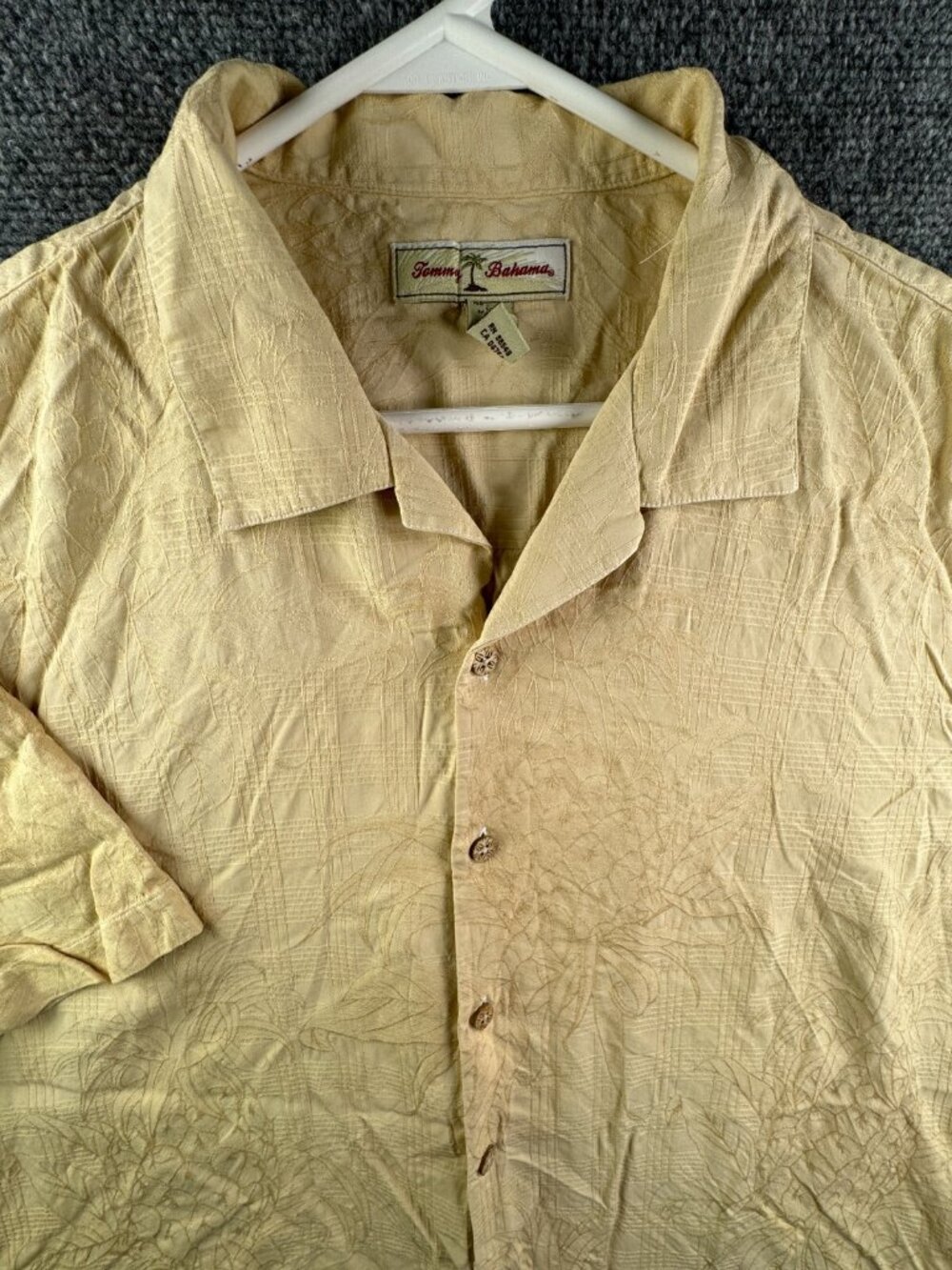 Tommy Bahama Silk Button Up Shirt Short Sleeve Hawaiian Adult Yellow Floral L